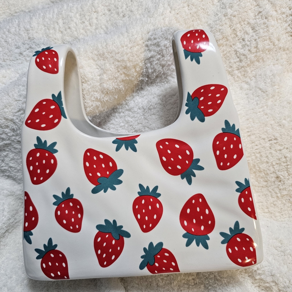 White Strawberry Print Tote Bag